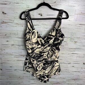 Maxine Of Hollywood cream black floral Ruched One Piece Swimsuit, 22W